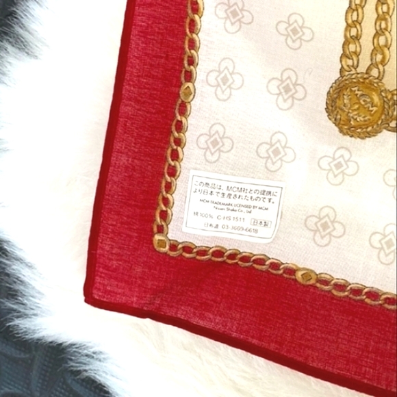 ❤ MCM Tan & Red Scrabble Design Mini Scarf Handkerchief NWT! - Picture 4 of 9